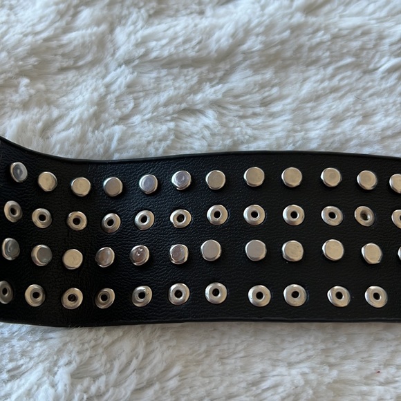 Adjustable Leather Studded Rhinestone Cuff - Picture 5 of 7